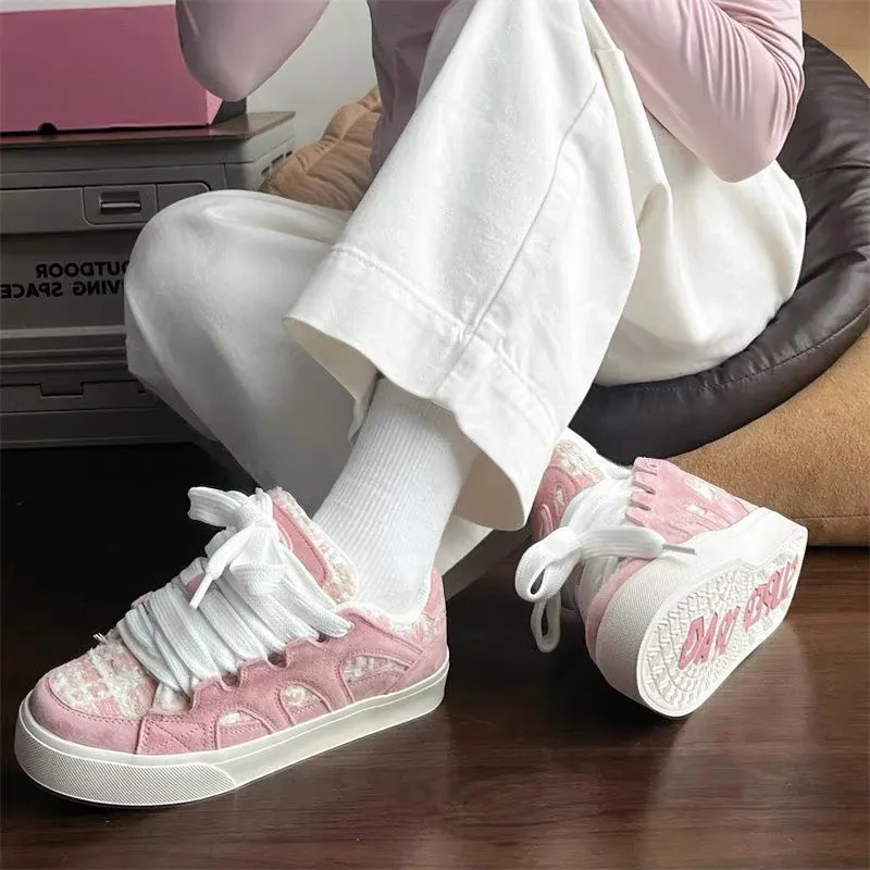MXGM Anti-Slip Wear-Resistant Lightweight Breathable Low-Top Skateboard Shoes Women's Cherry Blossom Pink-3
