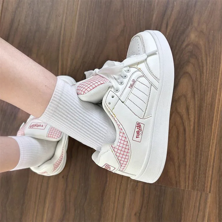 MXGM Anti Slip And Wear Resistant Lightweight Height Increasing Low Top Skateboard Shoes Women's White Rainbow-3