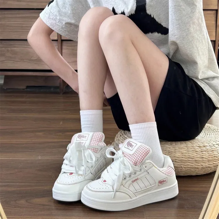 MXGM Anti Slip And Wear Resistant Lightweight Height Increasing Low Top Skateboard Shoes Women's White Rainbow-5