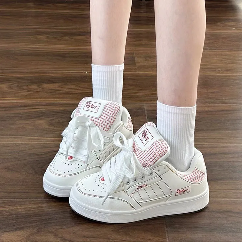 MXGM Anti Slip And Wear Resistant Lightweight Height Increasing Low Top Skateboard Shoes Women's White Rainbow-1