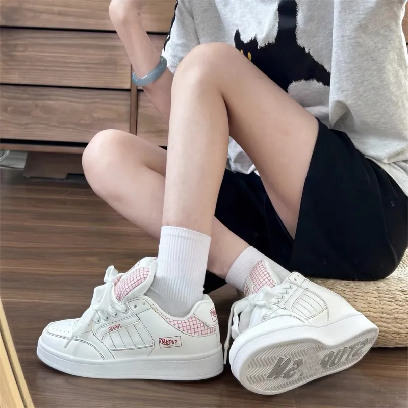 MXGM Anti Slip And Wear Resistant Lightweight Height Increasing Low Top Skateboard Shoes Women's White Rainbow-2