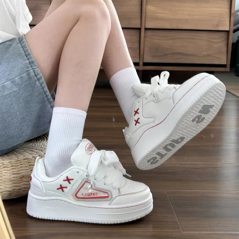 MXGM Slip Resistant Cushioning Abrasion Resistant Lightweight Breathable Low Top Skateboard Shoes Women's White Rainbow-3