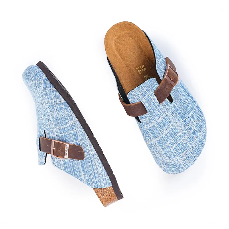 Khadgar EVA Cork Sole Quiet Abrasion Resistant Slip Resistant Closed Toe Slippers Women's Light Blue Dark Brown-4
