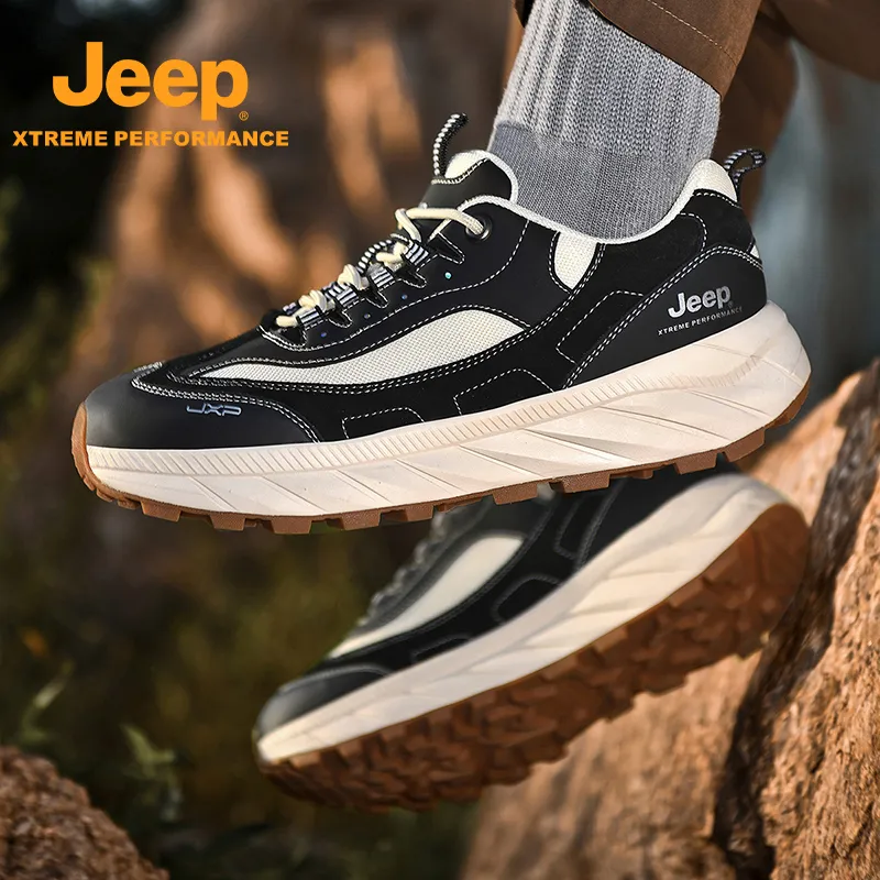 Jeep Cushioning Anti Slip And Wear Resistant Coverage Support Low Top Outdoor Shoes Men's Black White-6