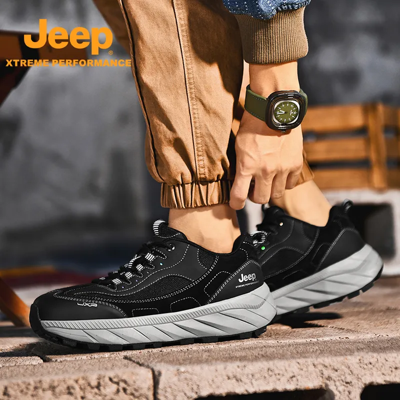 Jeep Cushioning Anti Slip And Wear Resistant Coverage Support Low Top Outdoor Shoes Men's Black-6