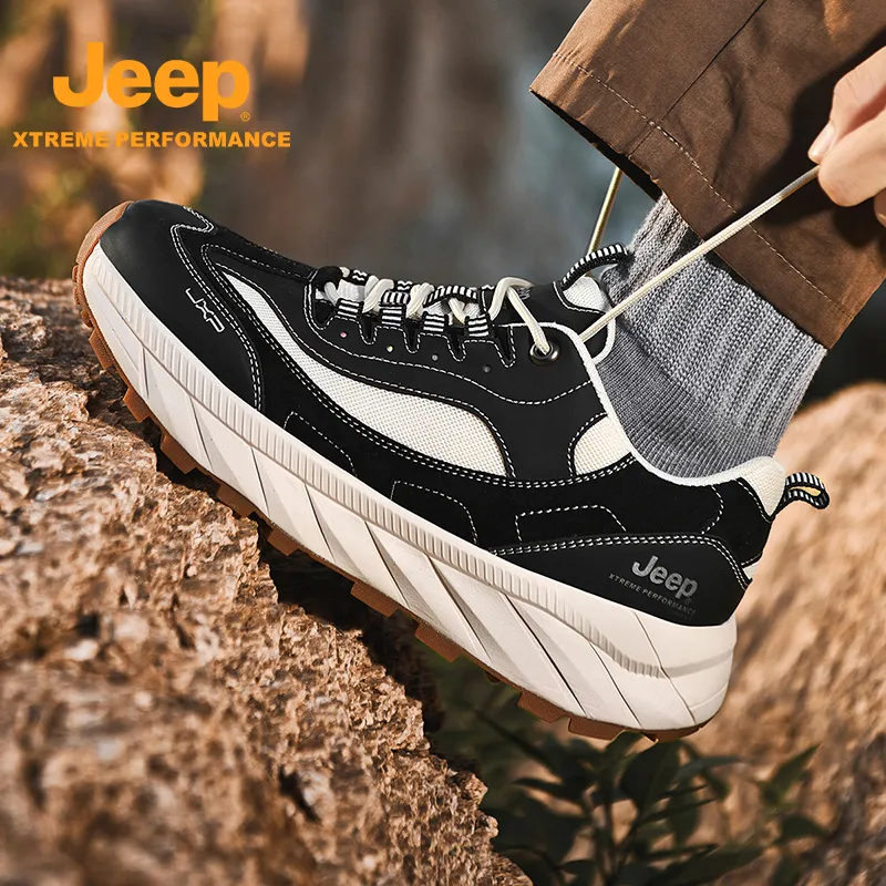 Jeep Cushioning Anti Slip And Wear Resistant Coverage Support Low Top Outdoor Shoes Men's Black White-5