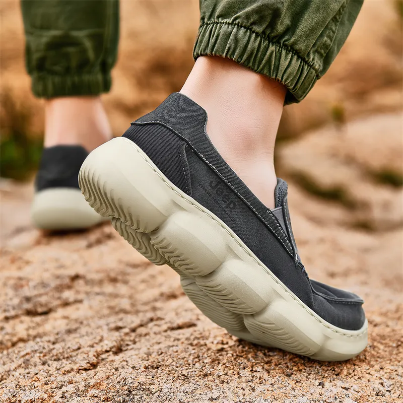 Jeep Outdoor Slip-on Casual Anti-Slip And Wear-Resistant Breathable Cushioning Low-Top Canvas Shoes Men's Beige-7