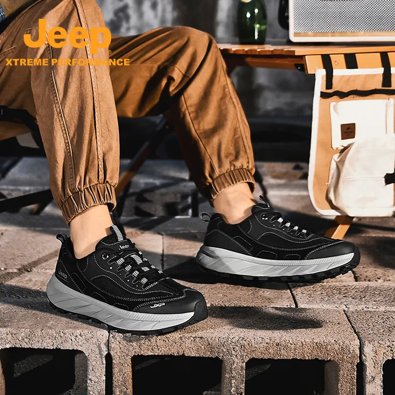 Jeep Cushioning Anti Slip And Wear Resistant Coverage Support Low Top Outdoor Shoes Men's Black-7