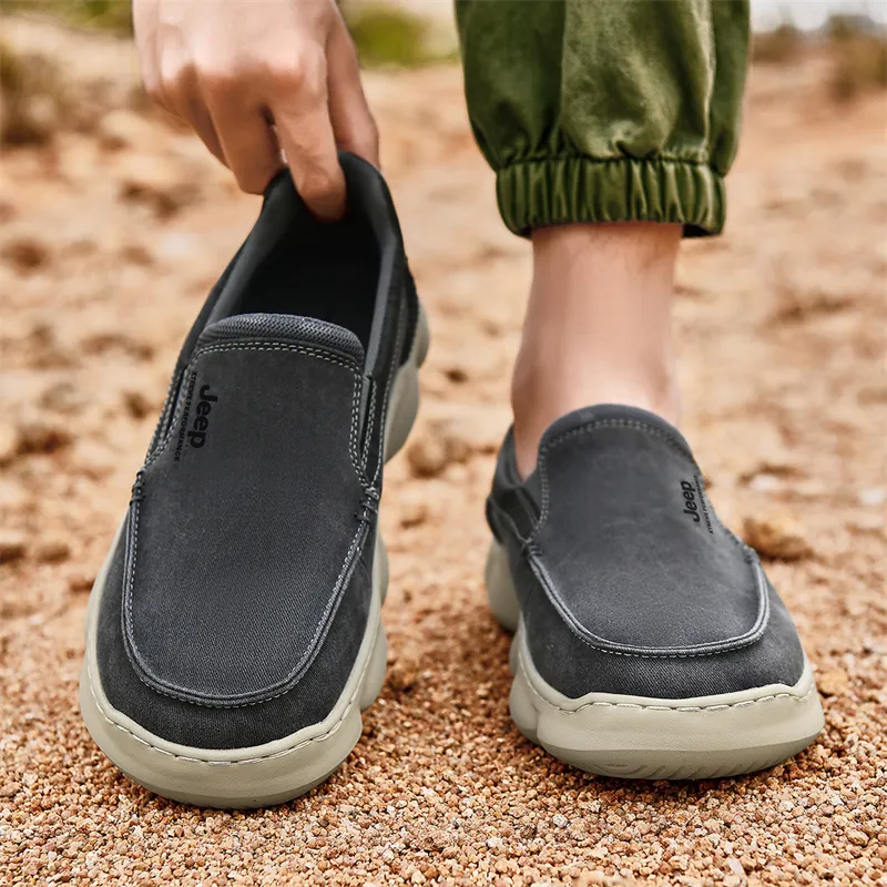 Jeep Outdoor Slip-on Casual Anti-Slip And Wear-Resistant Breathable Cushioning Low-Top Canvas Shoes Men's Beige-8