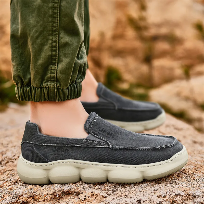 Jeep Outdoor Slip-on Casual Anti-Slip And Wear-Resistant Breathable Cushioning Low-Top Canvas Shoes Men's Beige-6