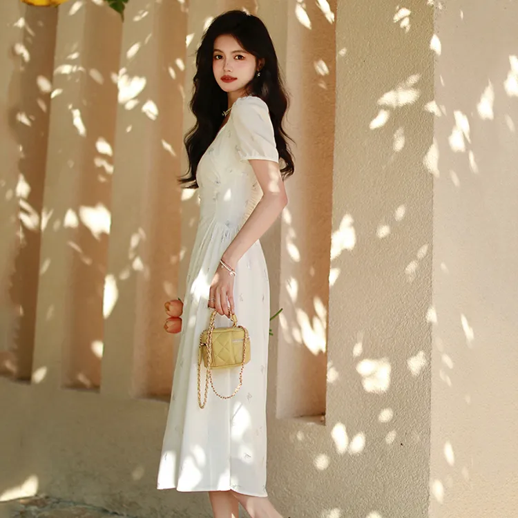 KUNZHUDAXIANG Short Sleeved Dress Women's White-2