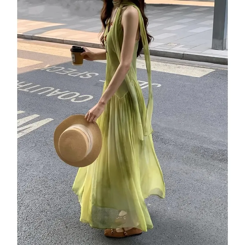 Udon House Slip Dresses Women's Green-5