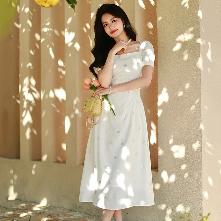 KUNZHUDAXIANG Short Sleeved Dress Women's White-1