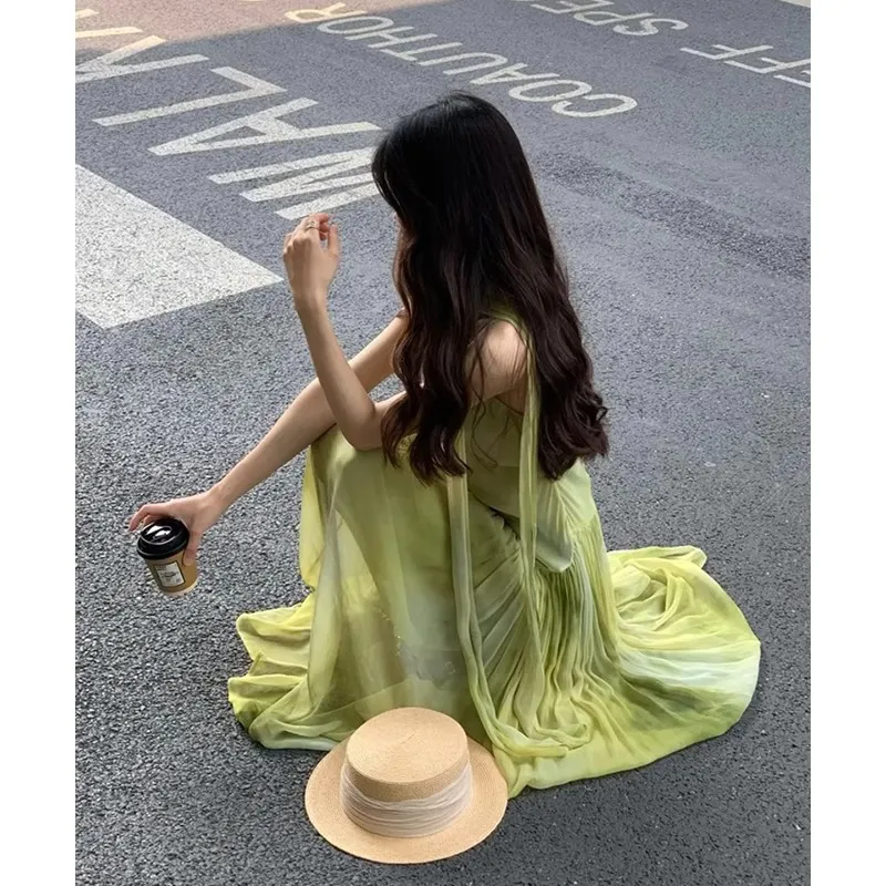 Udon House Slip Dresses Women's Green-4