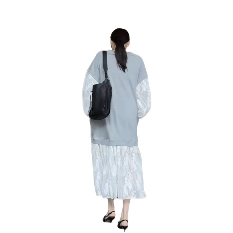 Udon House Long Sleeved Dress Women's Gray-2
