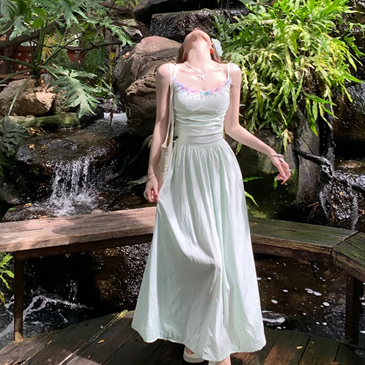 Udon House Slip Dresses Women's Green-2