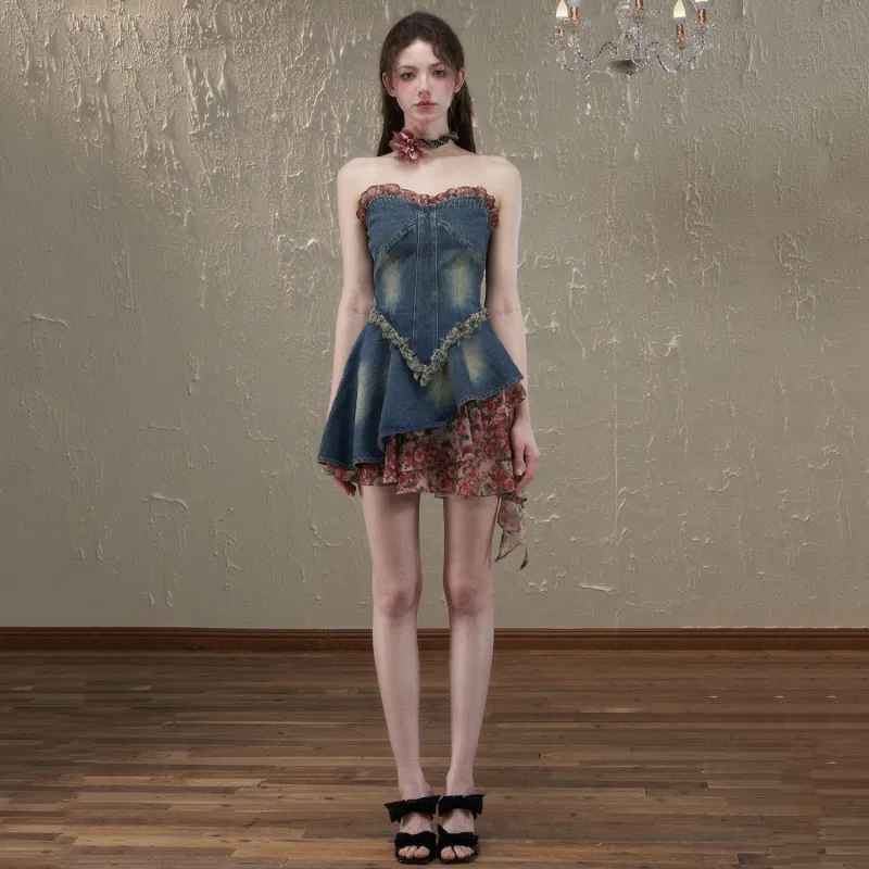 KUNZHUDAXIANG Sleeveless Dress Women's Denim Blue-2