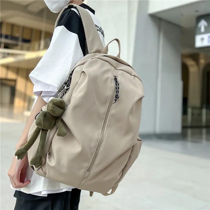 TANGCOOL Nylon Backpack Medium Size Unisex Khaki Gray Beige Black-12