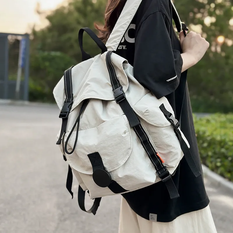 TANGCOOL Nylon Backpack Unisex Orange/White/Black/Gray-6