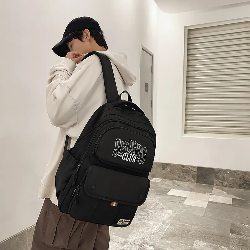 TANGCOOL Nylon Backpack Unisex Black/Khaki/White-2