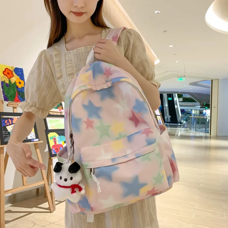 TANGCOOL Nylon Backpack Medium Size Unisex Black/Green/Pink/Purple/White-3