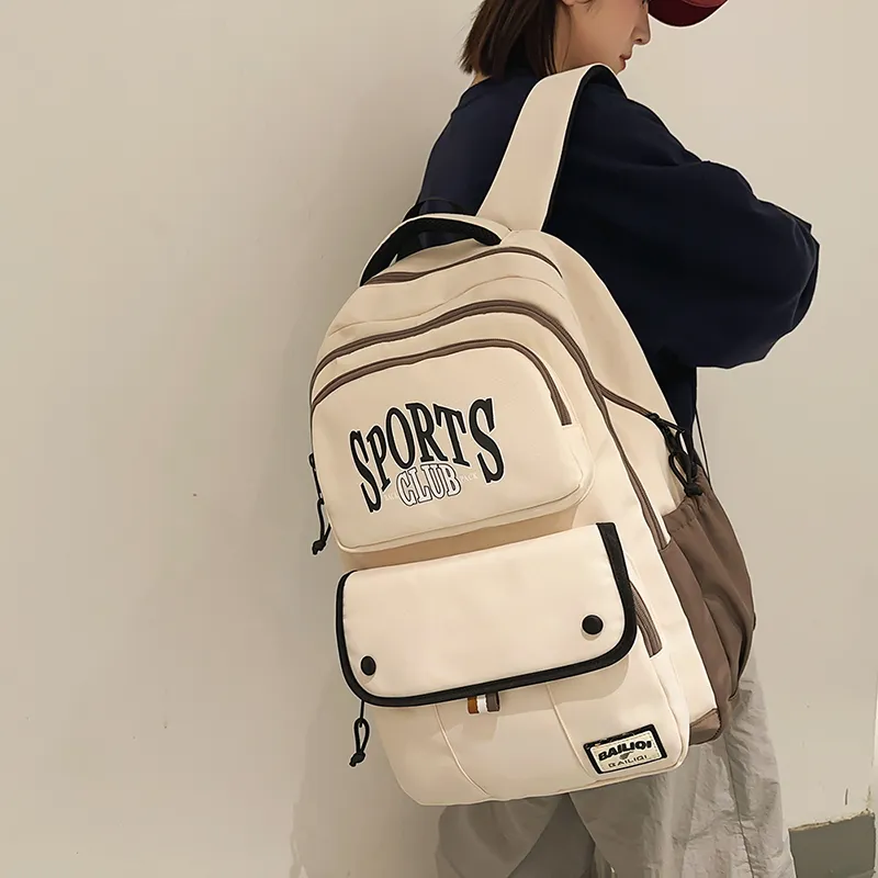 TANGCOOL Nylon Backpack Unisex Black/Khaki/White-6