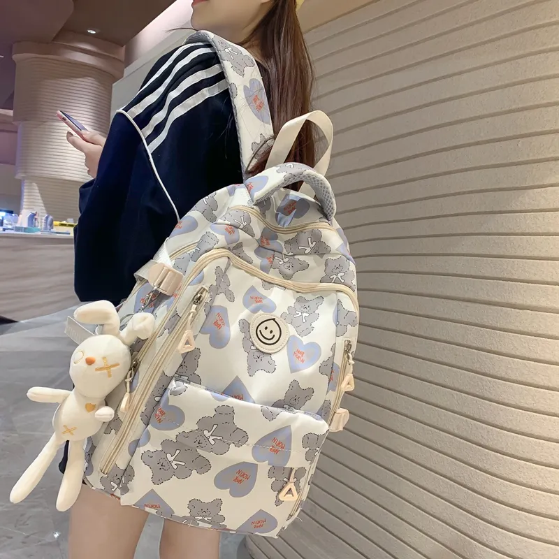 TANGCOOL Nylon Backpack Medium Size Unisex Light Purple/Light Blue/Black/Pink-11
