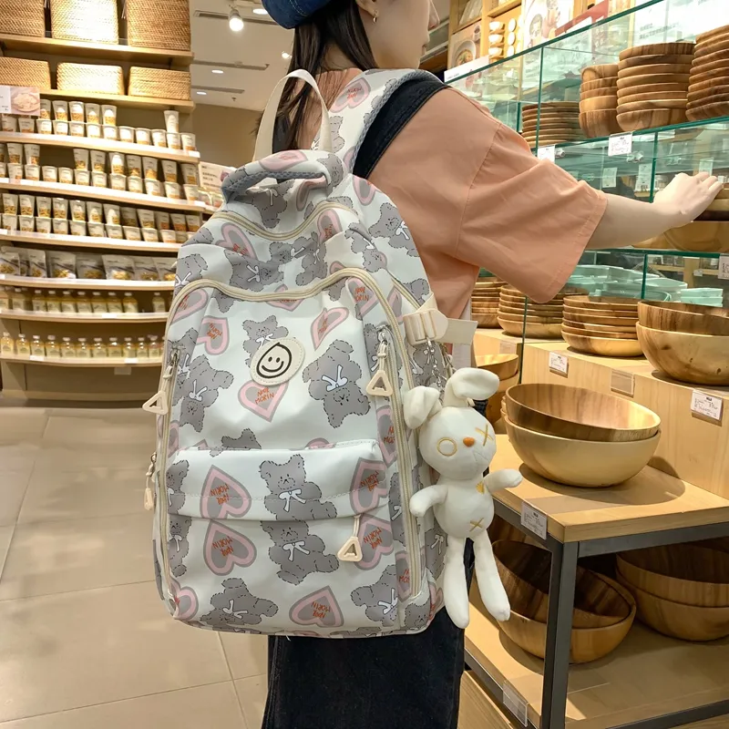 TANGCOOL Nylon Backpack Medium Size Unisex Light Purple/Light Blue/Black/Pink-20