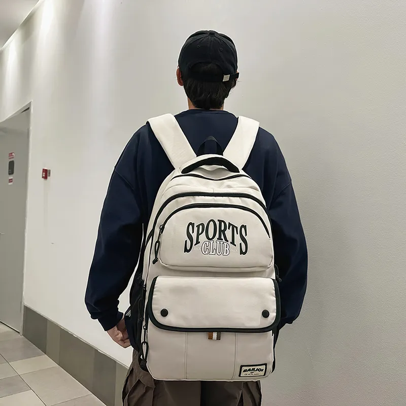 TANGCOOL Nylon Backpack Unisex Black/Khaki/White-8