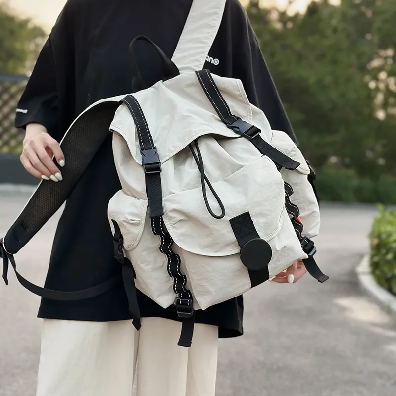TANGCOOL Nylon Backpack Unisex Orange/White/Black/Gray-7