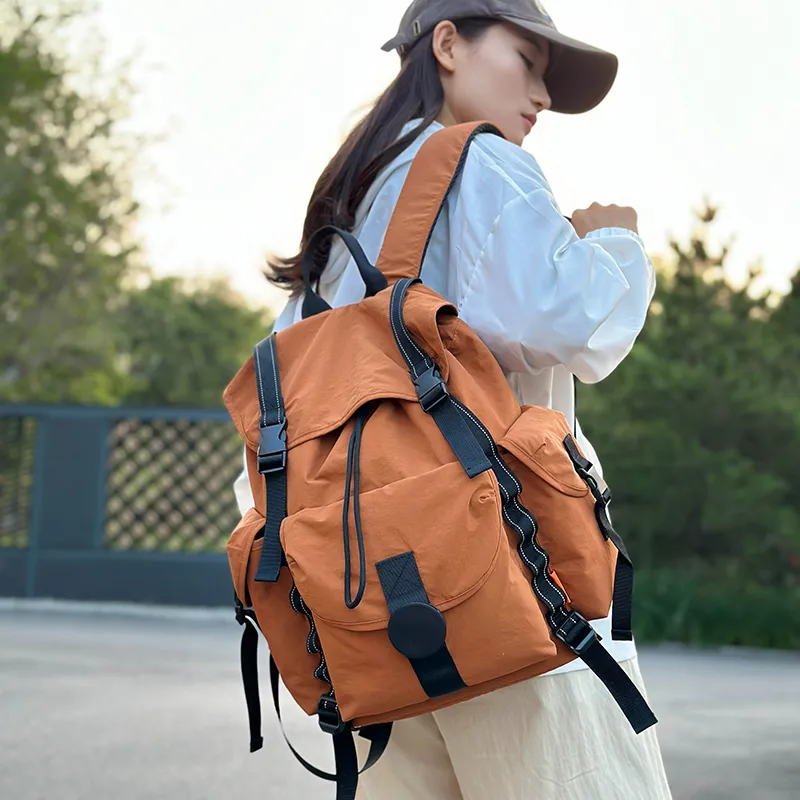 TANGCOOL Nylon Backpack Unisex Orange/White/Black/Gray-4
