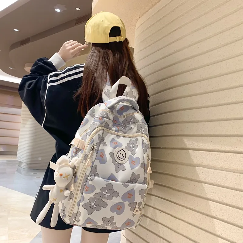 TANGCOOL Nylon Backpack Medium Size Unisex Light Purple/Light Blue/Black/Pink-10