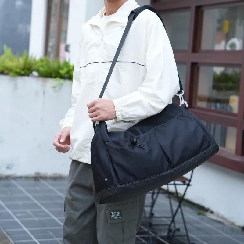 TANGCOOL Nylon Fabric Gym Bag Large Size Unisex Black White-8