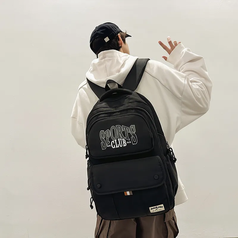 TANGCOOL Nylon Backpack Unisex Black/Khaki/White-1