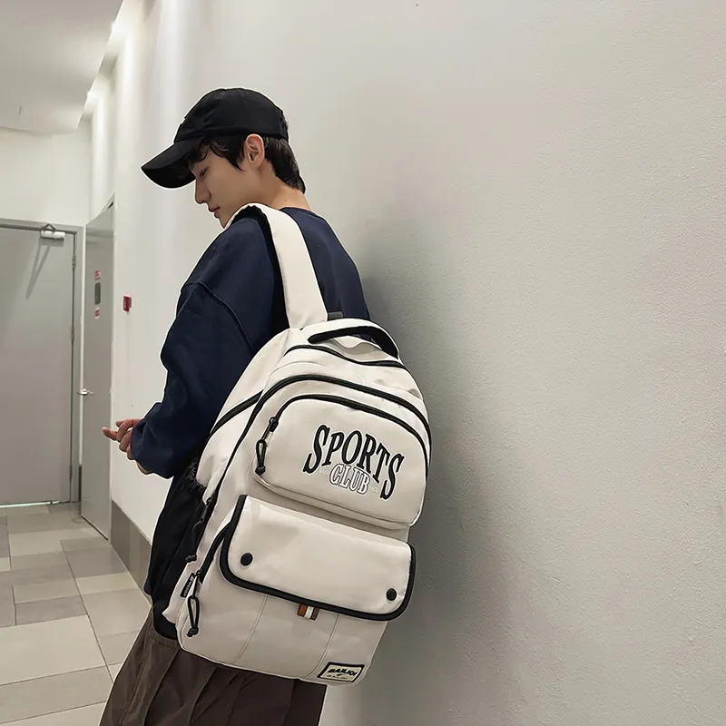 TANGCOOL Nylon Backpack Unisex Black/Khaki/White-9