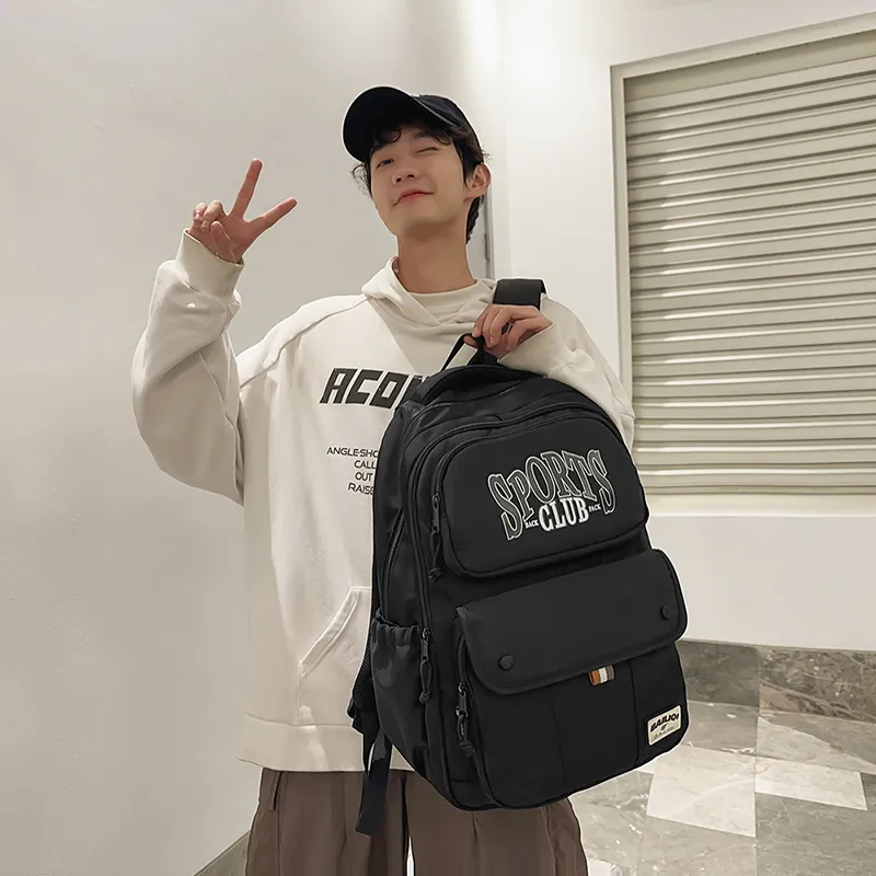 TANGCOOL Nylon Backpack Unisex Black/Khaki/White-3