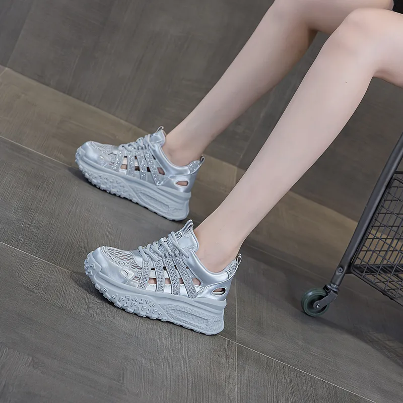 The Mystery Of Glamour Breathable Height Increase Low Top Chunky Sneakers Women's-10
