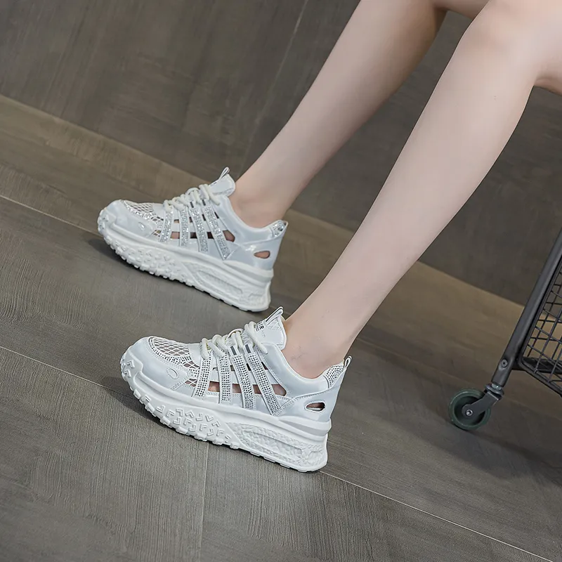 The Mystery Of Glamour Breathable Height Increase Low Top Chunky Sneakers Women's-4