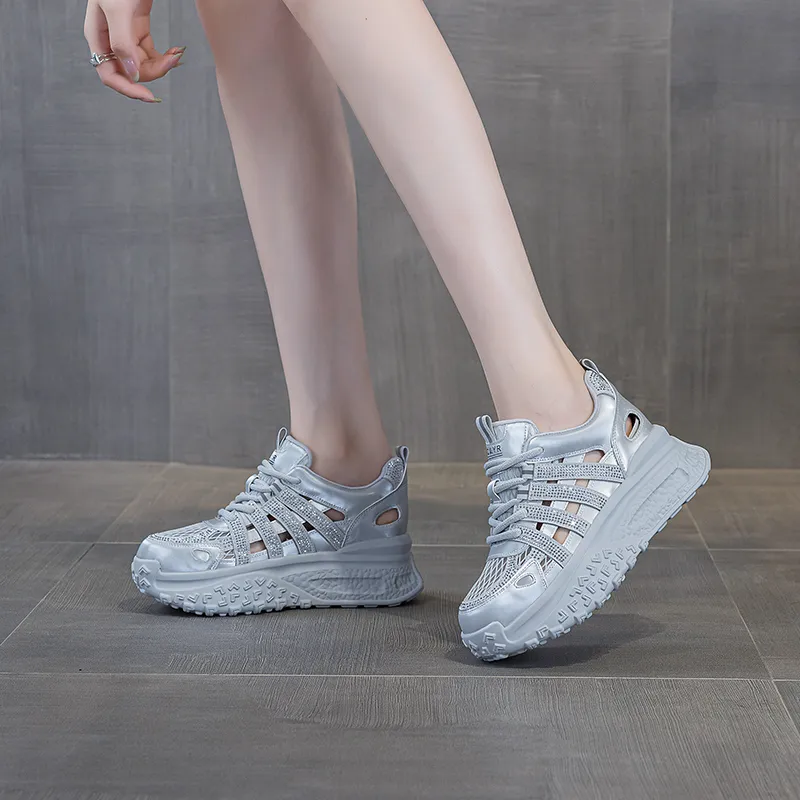 The Mystery Of Glamour Breathable Height Increase Low Top Chunky Sneakers Women's-11