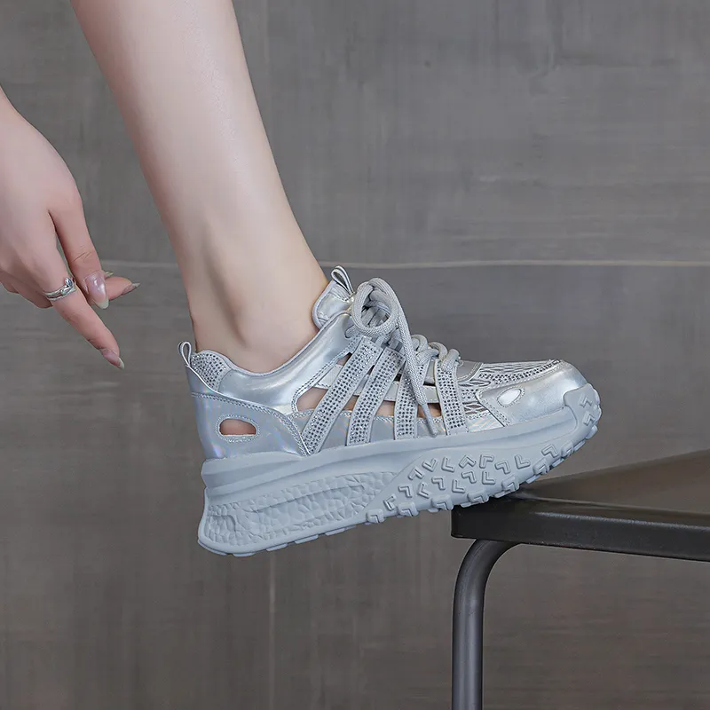 The Mystery Of Glamour Breathable Height Increase Low Top Chunky Sneakers Women's-12