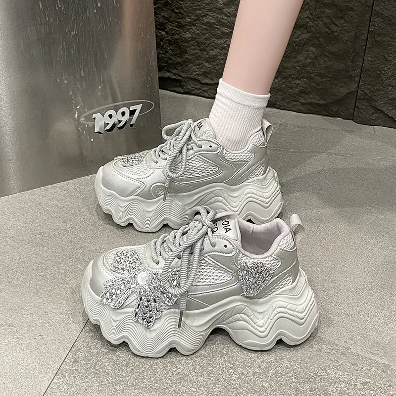 The Mystery Of Glamour Breathable Height Increase Low Top Chunky Sneakers Women's-2