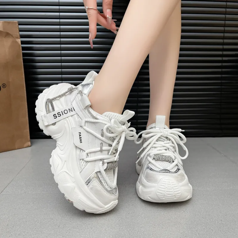The Mystery Of Glamour Cushioning Height Increase Low Top Chunky Sneakers Women's-15