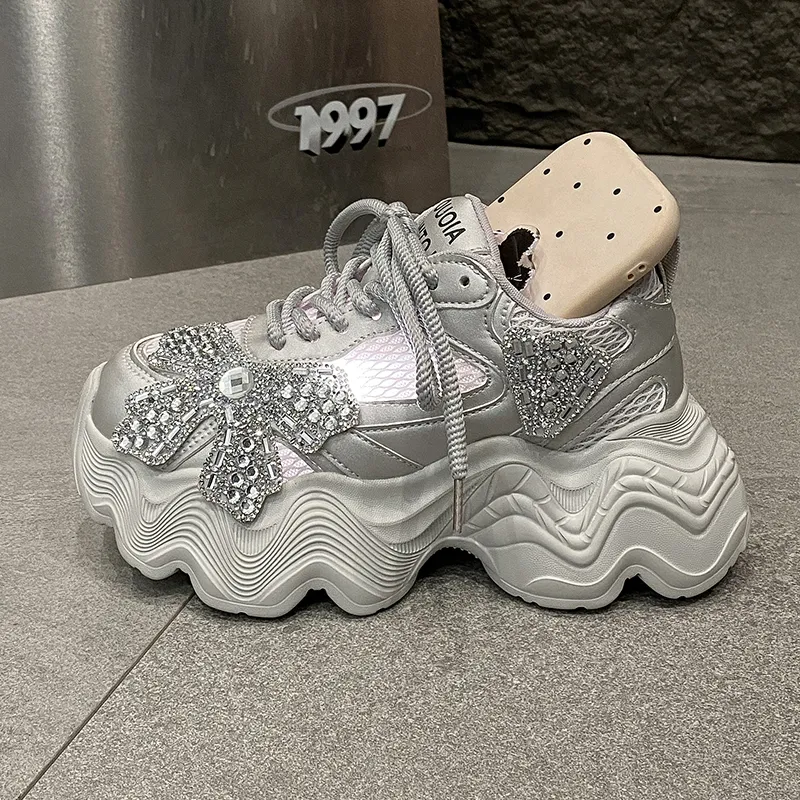 The Mystery Of Glamour Breathable Height Increase Low Top Chunky Sneakers Women's-3