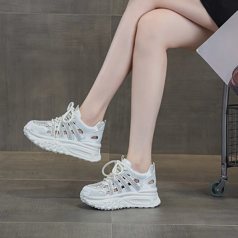 The Mystery Of Glamour Breathable Height Increase Low Top Chunky Sneakers Women's-3