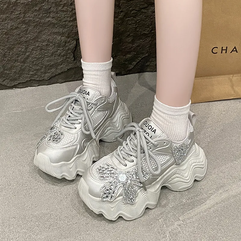 The Mystery Of Glamour Breathable Height Increase Low Top Chunky Sneakers Women's-1