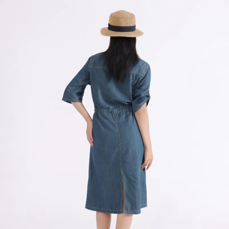 Homi+ Short-Sleeved Dresses Women's Denim Blue-2