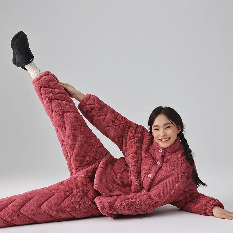 QINZUIMAO Pajama Set Women's Brier Red-3
