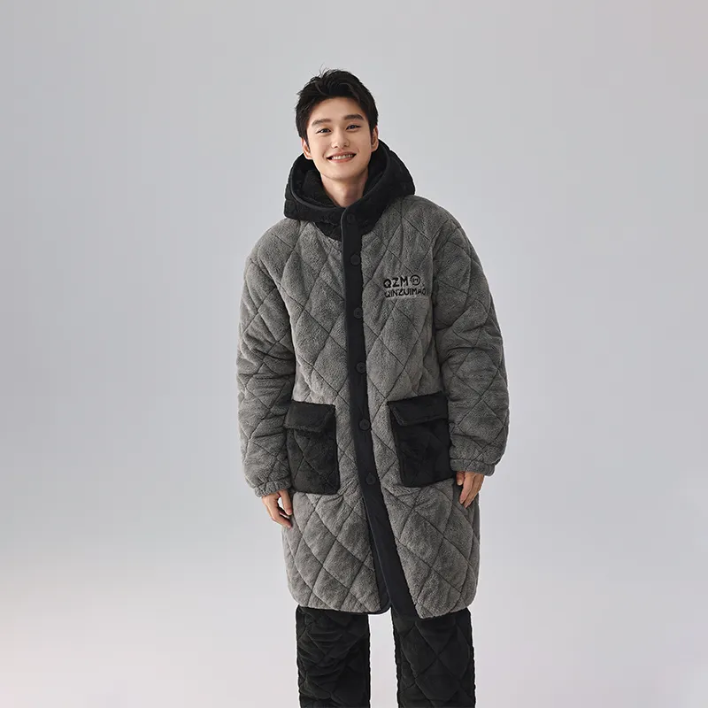 QINZUIMAO Pajama Set Men's Elegant Gray-3