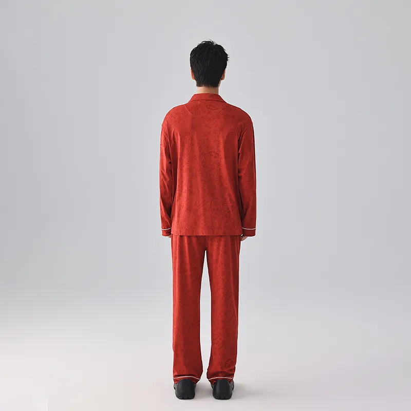 QINZUIMAO Pajama Set Men's Gift Box Set Red-2