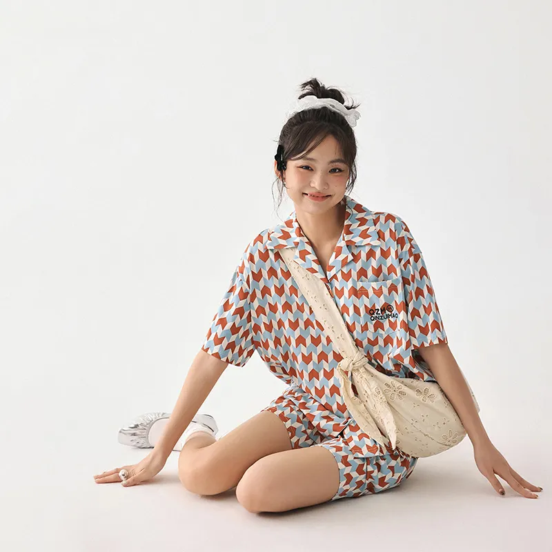 QINZUIMAO Pajama Set Women's Maple Leaf Red-5